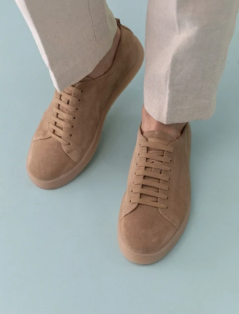 Мужские кеды MIRATON замшевые бежевые - фото 1 - Miraton