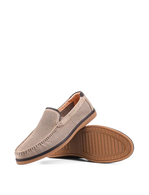 Мужские туфли лоферы Miguel Miratez из нубука бежевые - фото 2 - Miraton