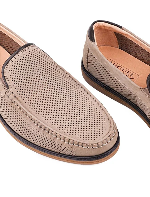 Мужские туфли лоферы Miguel Miratez из нубука бежевые - фото 5 - Miraton