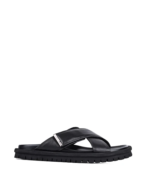 Мужские шлепанцы Miguel Miratez кожаные черные - фото 1 - Miraton
