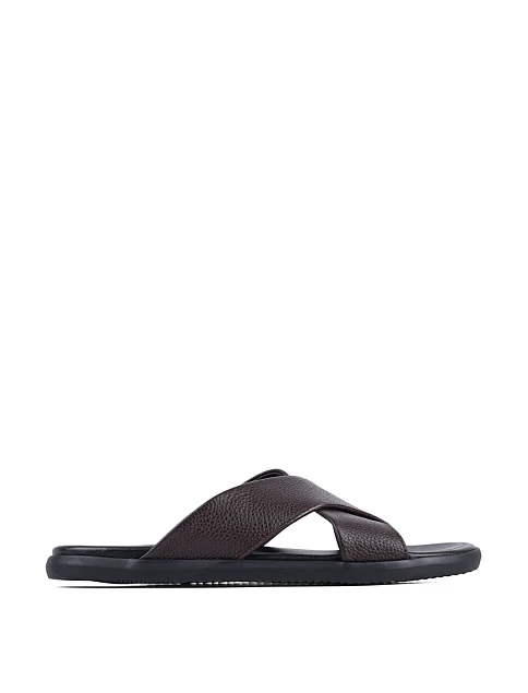 Мужские шлепанцы Miguel Miratez кожаные коричневые - фото 1 - Miraton