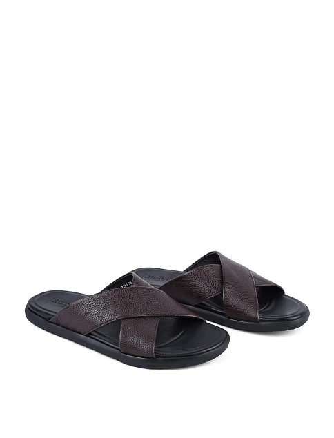 Мужские шлепанцы Miguel Miratez кожаные коричневые - фото 2 - Miraton