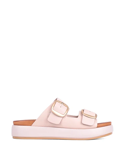 Женские шлепанцы Attizzare кожаные рисового цвета - фото 1 - Miraton