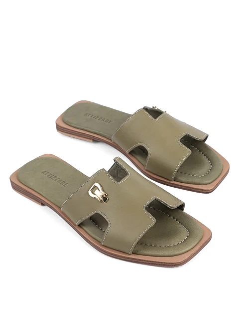 Женские шлепанцы Attizzare кожаные зеленые - фото 3 - Miraton