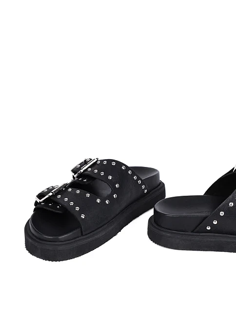 Женские шлепанцы Attizzare кожаные черные - фото 3 - Miraton