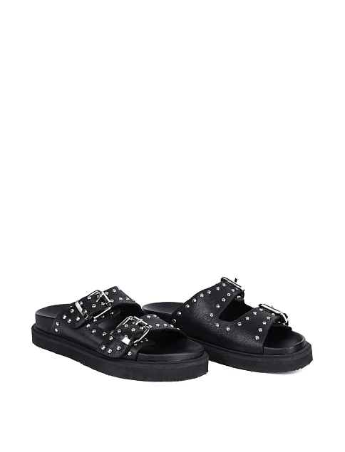 Женские шлепанцы Attizzare кожаные черные - фото 4 - Miraton