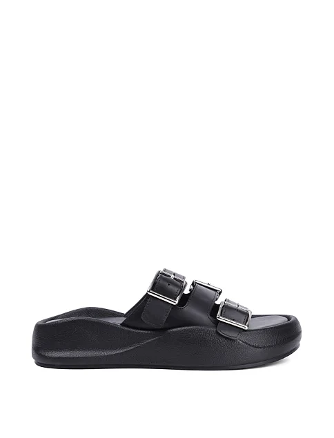 Женские шлепанцы Attizzare кожаные черные - фото 1 - Miraton