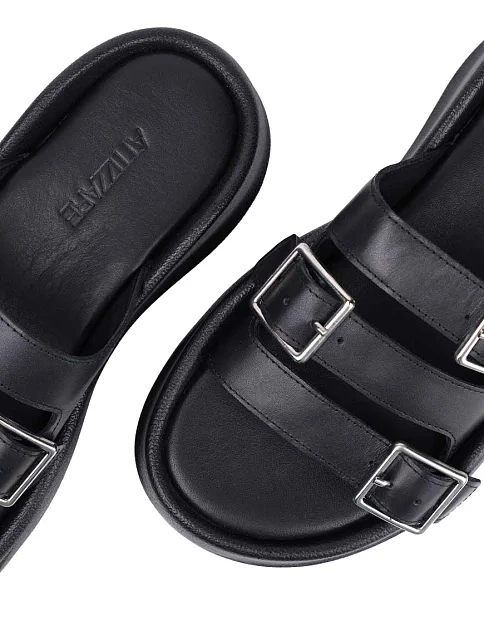 Женские шлепанцы Attizzare кожаные черные - фото 5 - Miraton