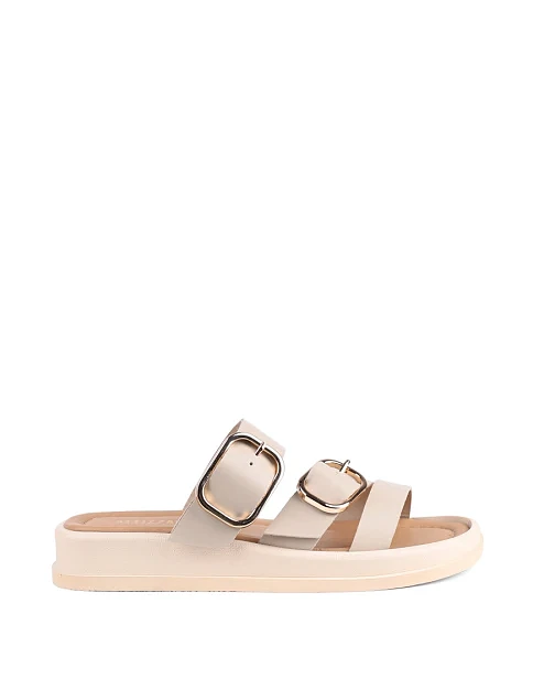 Женские шлепанцы Attizzare кожаные рисового цвета - фото 1 - Miraton