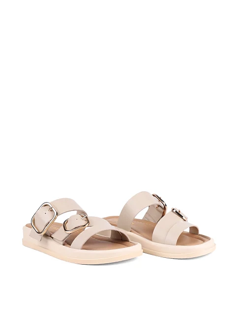 Женские шлепанцы Attizzare кожаные рисового цвета - фото 3 - Miraton