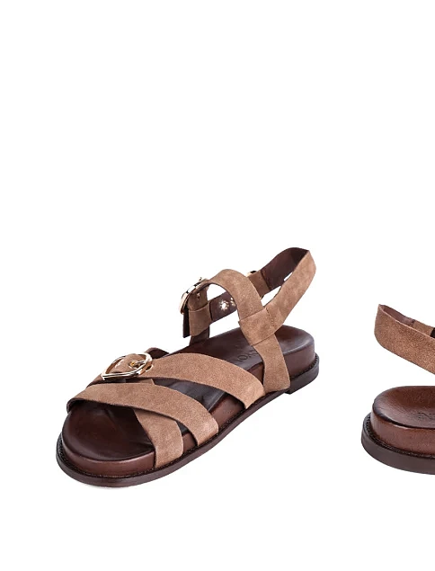 Женские сандалии INUOVO велюровые коричневые - фото 2 - Miraton