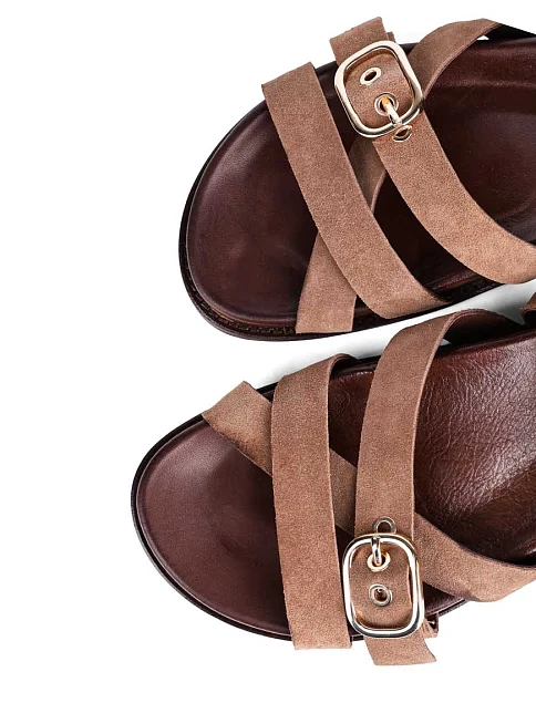 Женские сандалии INUOVO велюровые коричневые - фото 5 - Miraton