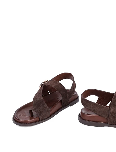 Женские сандалии INUOVO велюровые коричневые - фото 2 - Miraton