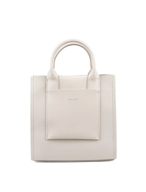 Женская сумка тоут MIRATON кожаная молочного цвета с накладными карманами - фото 1 - Miraton