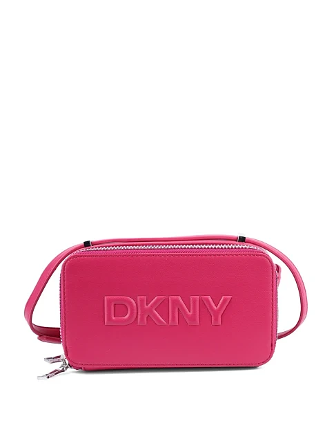 Женская сумка camera bag DKNY из экокожи бордовая с логотипом - фото 1 - Miraton