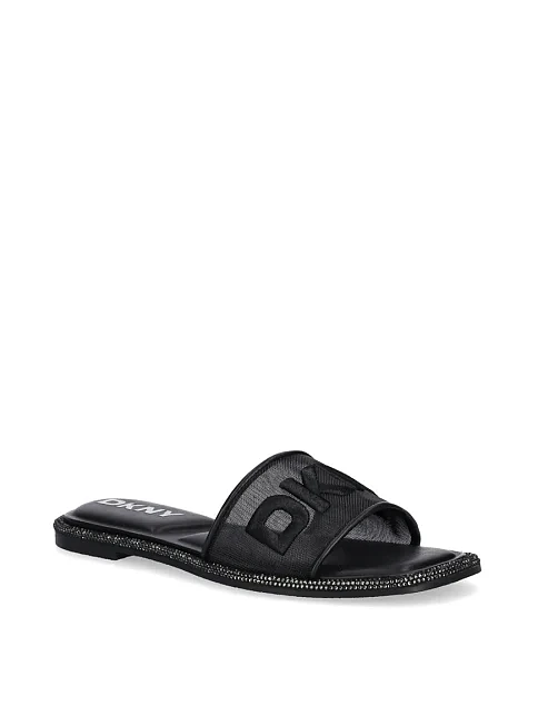 Женские шлепанцы DKNY кожаные черные - фото 2 - Miraton