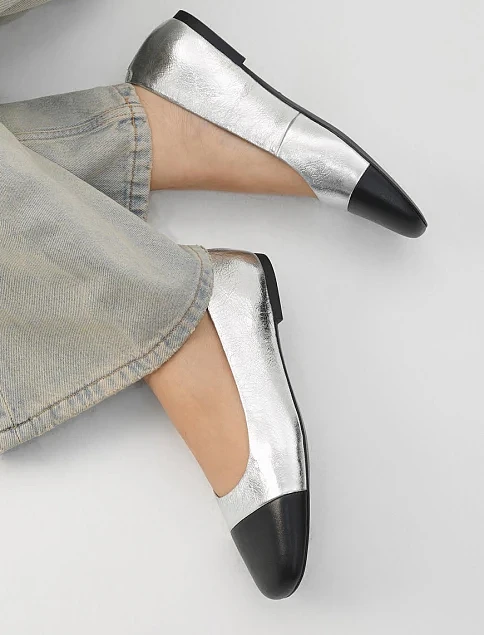 Женские балетки Vagabond кожаные серебряного цвета - фото 6 - Miraton