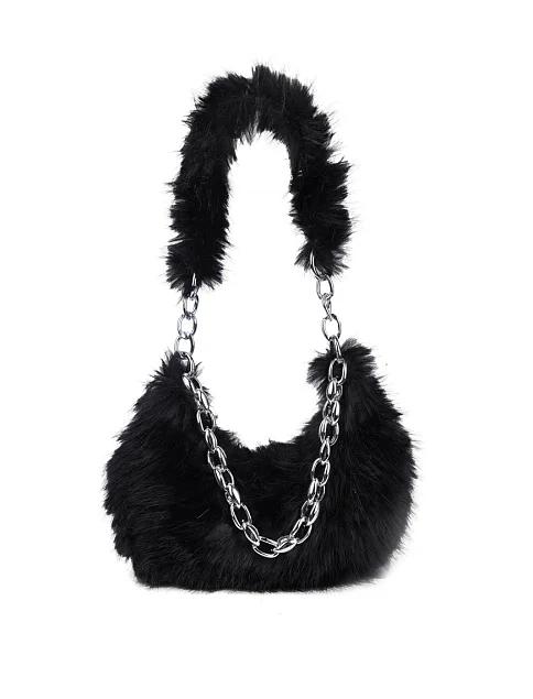 Женская сумка через плечо MIRATON из меха черная - фото 1 - Miraton