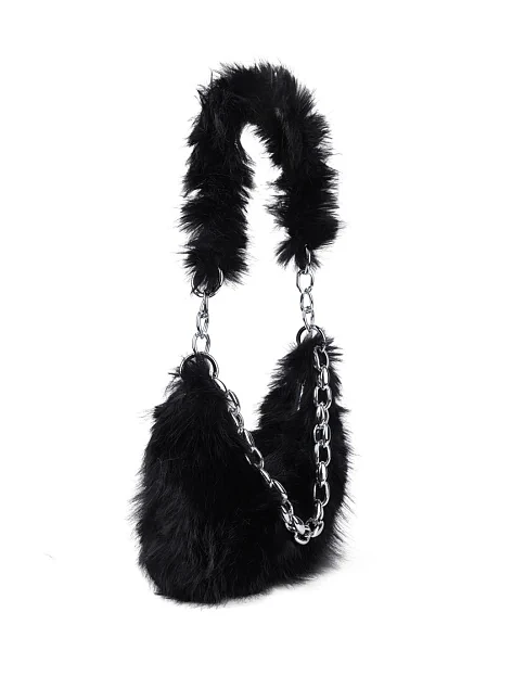 Женская сумка через плечо MIRATON из меха черная - фото 2 - Miraton