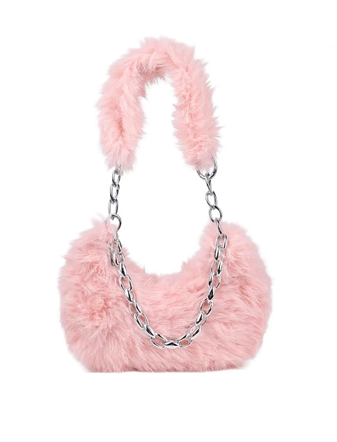 Женская сумка через плечо MIRATON из меха розовая - фото 1 - Miraton