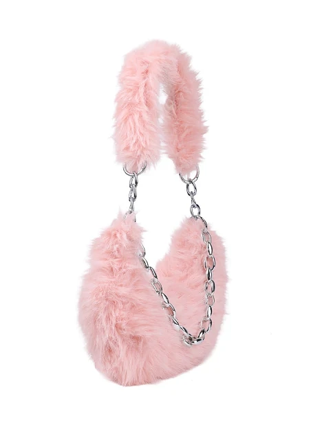 Женская сумка через плечо MIRATON из меха розовая - фото 2 - Miraton