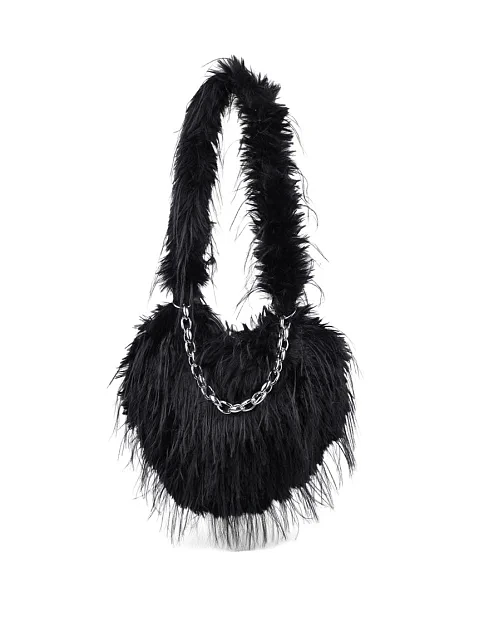 Женская сумка через плечо MIRATON из меха черная - фото 1 - Miraton