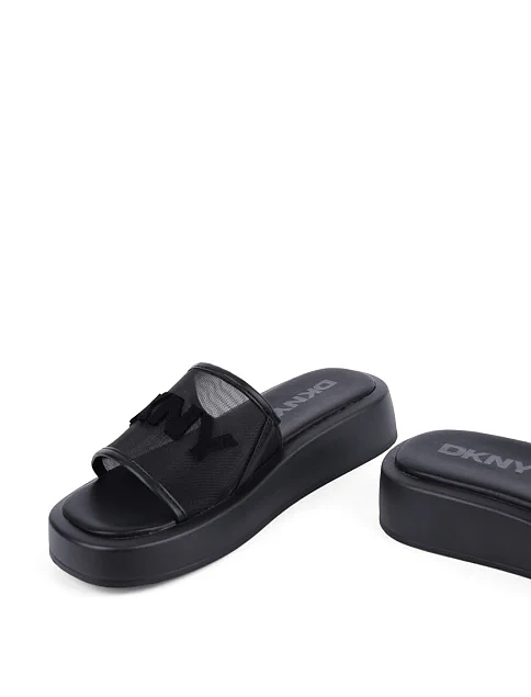 Женские шлепанцы DKNY кожаные черные - фото 2 - Miraton