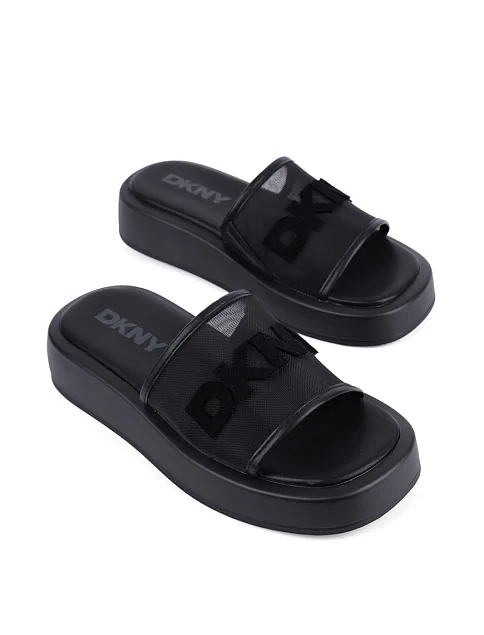 Женские шлепанцы DKNY кожаные черные - фото 3 - Miraton