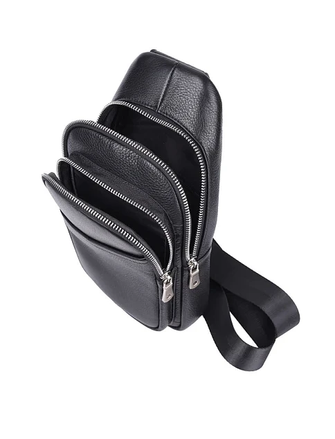 Чоловіча сумка слінг MIRATON шкіряна чорна - фото 5 - Miraton