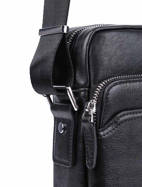 Мужская сумка мессенджер MIRATON кожаная черная - фото 4 - Miraton