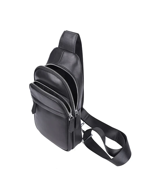 Мужская сумка слинг MIRATON кожаная черная - фото 5 - Miraton