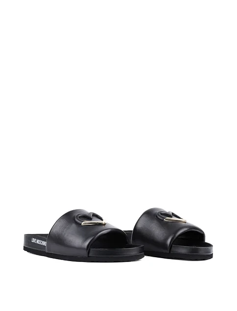 Женские шлепанцы Love Moschino кожаные черные - фото 2 - Miraton