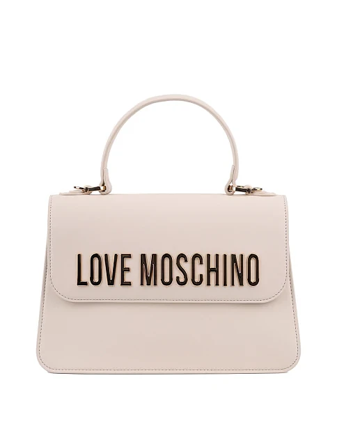 Женская сумка тоут Love Moschino из экокожи бежевая с логотипом - фото 1 - Miraton