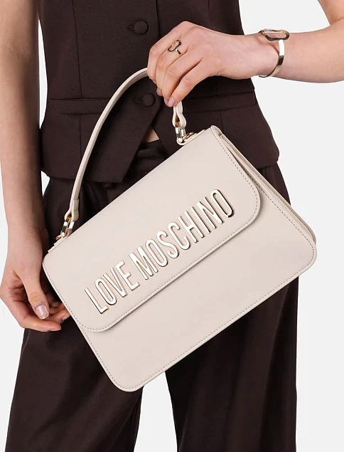 Женская сумка тоут Love Moschino из экокожи бежевая с логотипом - фото 2 - Miraton
