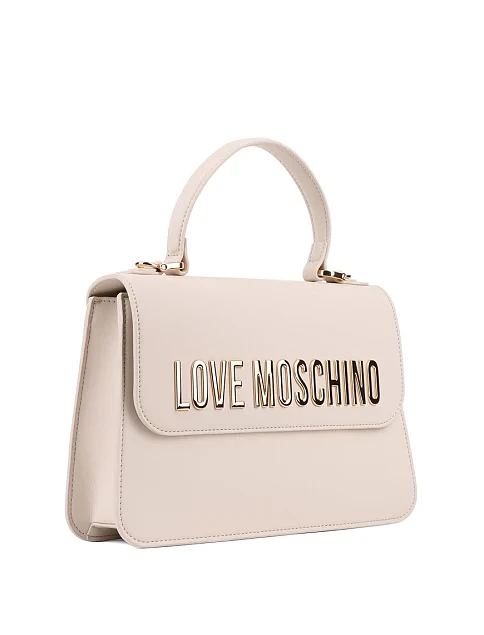 Женская сумка тоут Love Moschino из экокожи бежевая с логотипом - фото 3 - Miraton