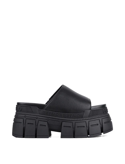 Жіночі шльопанці Buffalo з екошкіри чорні - фото 1 - Miraton