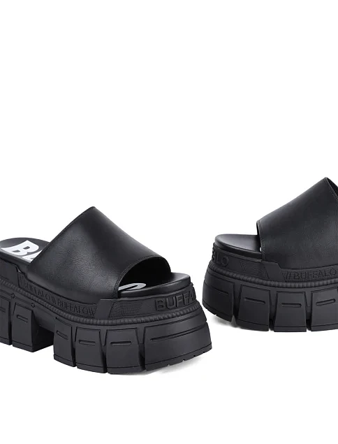 Жіночі шльопанці Buffalo з екошкіри чорні - фото 2 - Miraton