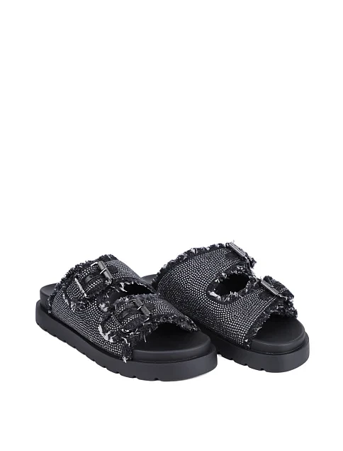 Жіночі шльопанці Buffalo тканинні чорні - фото 3 - Miraton