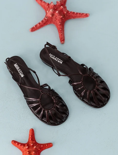 Женские сандалии MIRATON кожаные коричневые - фото 7 - Miraton