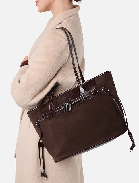 Женская сумка тоут MIRATON замшевая коричневая - фото 1 - Miraton
