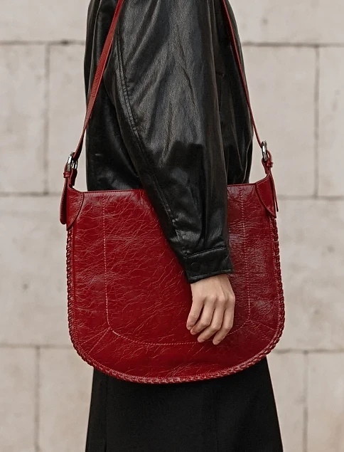 Женская сумка хобо MIRATON кожаная бордовая - фото 8 - Miraton