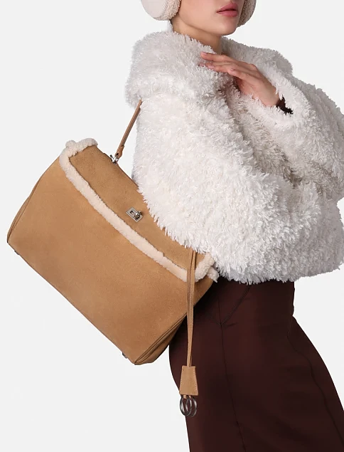 Женская сумка тоут MIRATON замшевая бежевая - фото 2 - Miraton