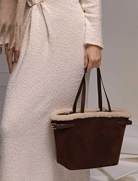 Женская сумка шоппер замшевая коричневая - фото 2 - Miraton