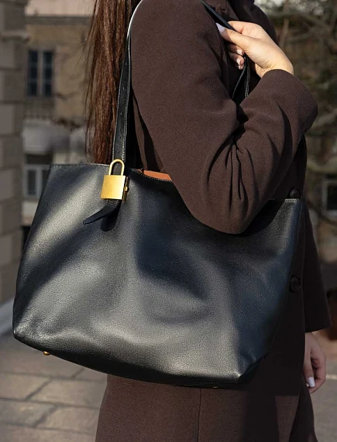 Женская сумка шоппер MIRATON кожаная черная - фото 2 - Miraton