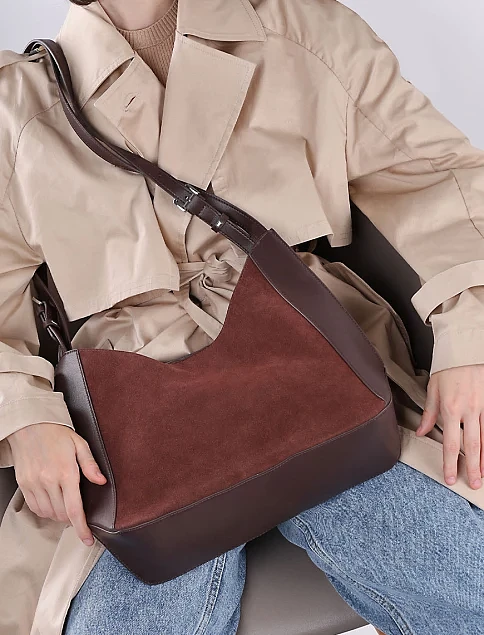 Женская сумка хобо MIRATON замшевая коричневая - фото 2 - Miraton