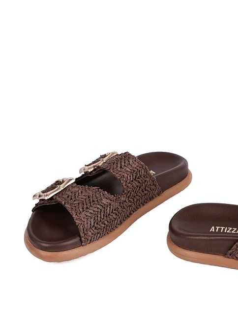 Женские шлепанцы Attizzare кожаные коричневые - фото 3 - Miraton