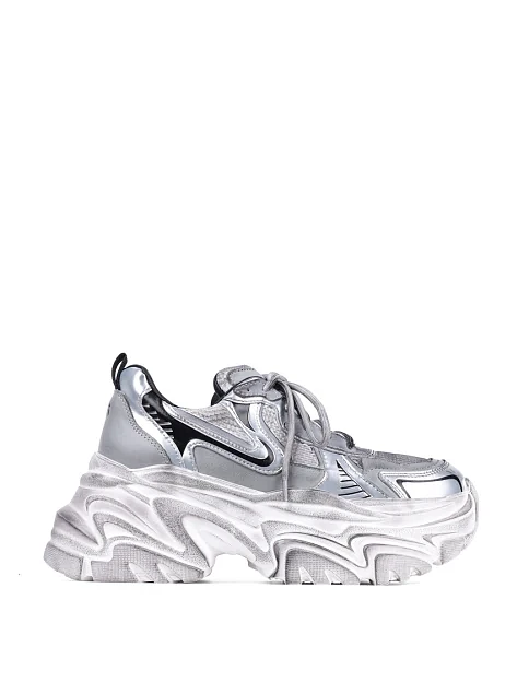 Женские кроссовки MIRATON кожаные серебряного цвета - фото 1 - Miraton