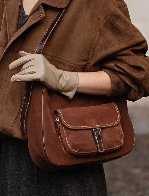 Жіноча сумка через плече MIRATON замшева коричнева - фото 1 - Miraton