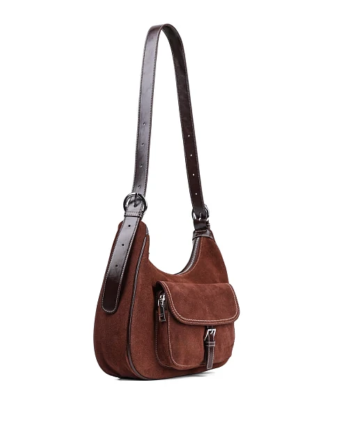 Жіноча сумка через плече MIRATON замшева коричнева - фото 3 - Miraton