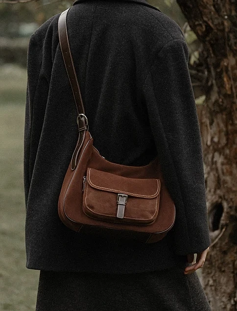 Жіноча сумка через плече MIRATON замшева коричнева - фото 7 - Miraton